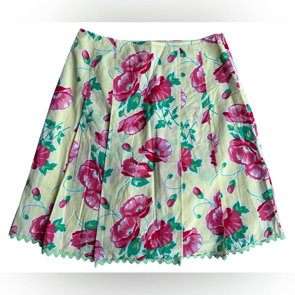 CYNTHIA STEFFE VTG Y2K Floral Pleated A-Line Skirt Rick-Rack Trim USA Made Sz 4